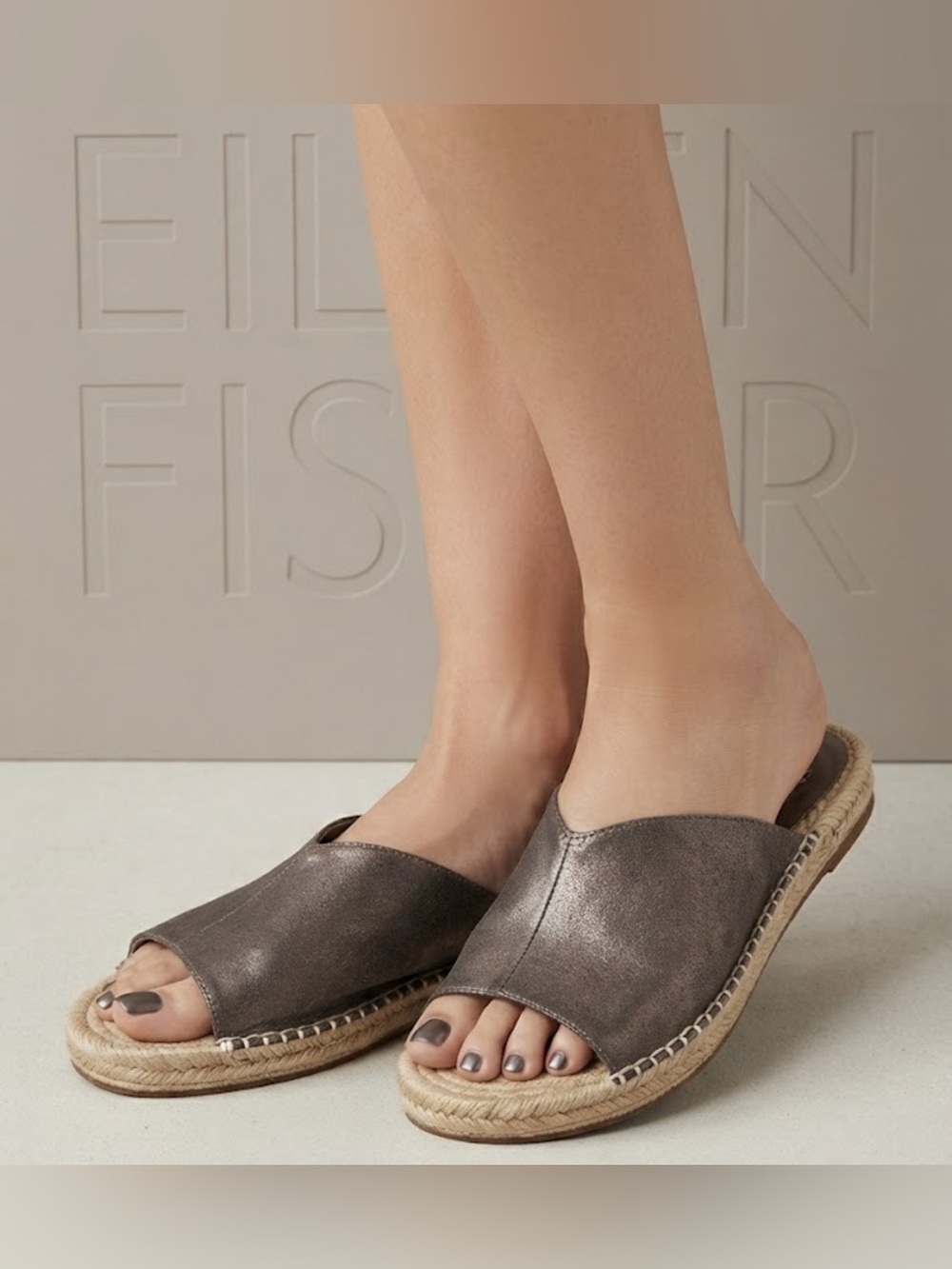 Authentic Eileen Fisher designer soft metallic leather sandals espadrilles 8.5